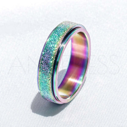 Sparkly Rainbow Anxiety Ring on White Background