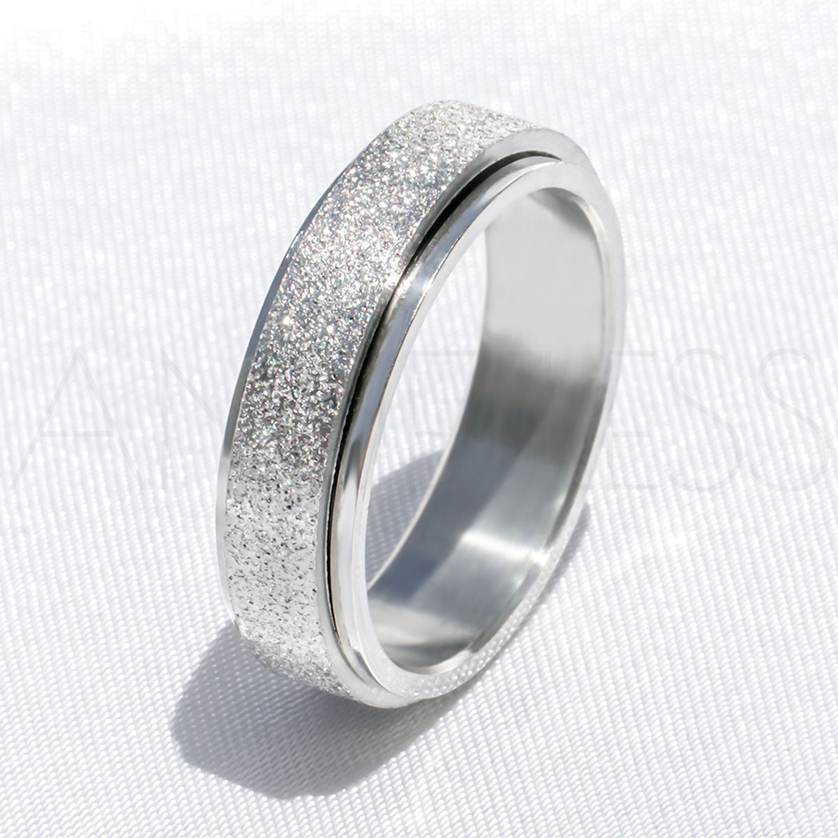 Sparkly Silver Anxiety Ring on White Background